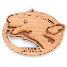 Wood Beluga Whale Ornament - Georgia Aquarium Logo