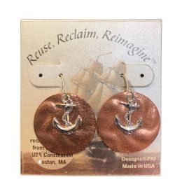 USSC Copper Earrings: Anchor Round Silver Design