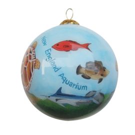 Hand-painted  New England Aquarium Sea Turtle Glass Ornament